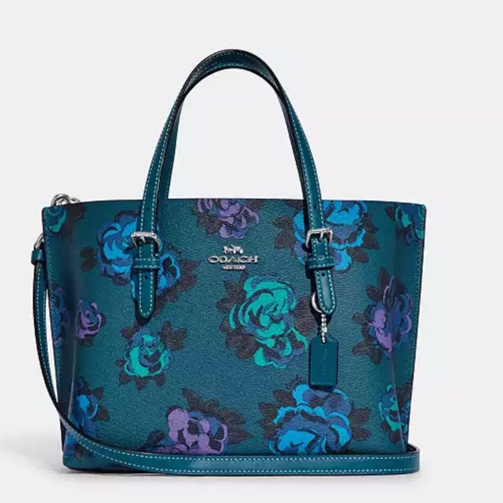 NWT Coach CE583 Lille Carryall With Jumbo Floral Print in Deep Turquoise Multi